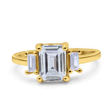 Emerald Cut Art Deco Three Stone Wedding Ring Simulated Cubic Zirconia 925 Sterling Silver