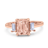 Emerald Cut Art Deco Three Stone Wedding Ring Simulated Cubic Zirconia 925 Sterling Silver