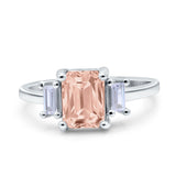 Emerald Cut Art Deco Three Stone Wedding Ring Simulated Cubic Zirconia 925 Sterling Silver