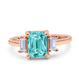 Emerald Cut Art Deco Three Stone Wedding Ring Simulated Cubic Zirconia 925 Sterling Silver