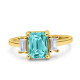 Emerald Cut Art Deco Three Stone Wedding Ring Simulated Cubic Zirconia 925 Sterling Silver