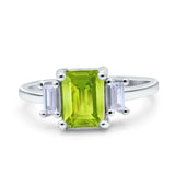 Emerald Cut Art Deco Three Stone Wedding Ring Simulated Cubic Zirconia 925 Sterling Silver