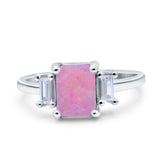 Emerald Cut Art Deco Three Stone Wedding Ring Simulated Cubic Zirconia 925 Sterling Silver