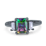 Emerald Cut Art Deco Three Stone Wedding Ring Simulated Cubic Zirconia 925 Sterling Silver