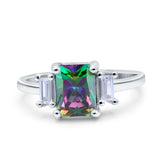 Emerald Cut Art Deco Three Stone Wedding Ring Simulated Cubic Zirconia 925 Sterling Silver