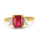 Emerald Cut Art Deco Three Stone Wedding Ring Simulated Cubic Zirconia 925 Sterling Silver