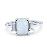 Emerald Cut Art Deco Three Stone Wedding Ring Simulated Cubic Zirconia 925 Sterling Silver