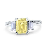 Emerald Cut Art Deco Three Stone Wedding Ring Simulated Cubic Zirconia 925 Sterling Silver