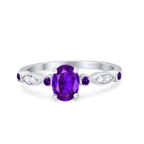 Vintage Style Oval Bridal Wedding Engagement Ring Round Amethyst Simulated Cubic Zirconia 925 Sterling Silver