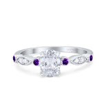 Vintage Style Oval Bridal Wedding Engagement Ring Round Amethyst Simulated Cubic Zirconia 925 Sterling Silver