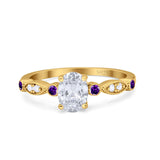 Vintage Style Oval Bridal Wedding Engagement Ring Round Amethyst Simulated Cubic Zirconia 925 Sterling Silver