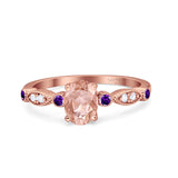 Vintage Style Oval Bridal Wedding Engagement Ring Round Amethyst Simulated Cubic Zirconia 925 Sterling Silver