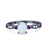 Vintage Style Oval Bridal Wedding Engagement Ring Round Amethyst Simulated Cubic Zirconia 925 Sterling Silver