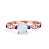 Vintage Style Oval Bridal Wedding Engagement Ring Round Amethyst Simulated Cubic Zirconia 925 Sterling Silver