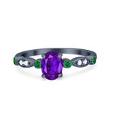 Vintage Style Oval Bridal Wedding Engagement Ring Round Green Emerald Simulated Cubic Zirconia 925 Sterling Silver