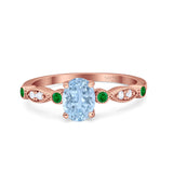 Vintage Style Oval Bridal Wedding Engagement Ring Round Green Emerald Simulated Cubic Zirconia 925 Sterling Silver
