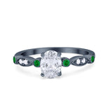 Vintage Style Oval Bridal Wedding Engagement Ring Round Green Emerald Simulated Cubic Zirconia 925 Sterling Silver