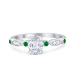Vintage Style Oval Bridal Wedding Engagement Ring Round Green Emerald Simulated Cubic Zirconia 925 Sterling Silver