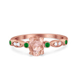 Vintage Style Oval Bridal Wedding Engagement Ring Round Green Emerald Simulated Cubic Zirconia 925 Sterling Silver
