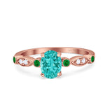 Vintage Style Oval Bridal Wedding Engagement Ring Round Green Emerald Simulated Cubic Zirconia 925 Sterling Silver