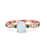 Vintage Style Oval Bridal Wedding Engagement Ring Round Green Emerald Simulated Cubic Zirconia 925 Sterling Silver