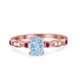 Vintage Style Oval Bridal Wedding Engagement Ring Round Ruby Simulated Cubic Zirconia 925 Sterling Silver