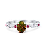 Vintage Style Oval Bridal Wedding Engagement Ring Round Ruby Simulated Cubic Zirconia 925 Sterling Silver