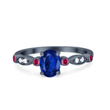 Vintage Style Oval Bridal Wedding Engagement Ring Round Ruby Simulated Cubic Zirconia 925 Sterling Silver