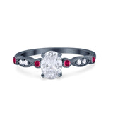 Vintage Style Oval Bridal Wedding Engagement Ring Round Ruby Simulated Cubic Zirconia 925 Sterling Silver