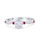 Vintage Style Oval Bridal Wedding Engagement Ring Round Ruby Simulated Cubic Zirconia 925 Sterling Silver