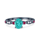 Vintage Style Oval Bridal Wedding Engagement Ring Round Ruby Simulated Cubic Zirconia 925 Sterling Silver
