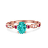 Vintage Style Oval Bridal Wedding Engagement Ring Round Ruby Simulated Cubic Zirconia 925 Sterling Silver