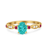 Vintage Style Oval Bridal Wedding Engagement Ring Round Ruby Simulated Cubic Zirconia 925 Sterling Silver