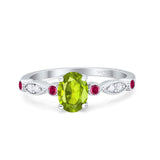 Vintage Style Oval Bridal Wedding Engagement Ring Round Ruby Simulated Cubic Zirconia 925 Sterling Silver