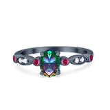 Vintage Style Oval Bridal Wedding Engagement Ring Round Ruby Simulated Cubic Zirconia 925 Sterling Silver