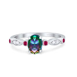 Vintage Style Oval Bridal Wedding Engagement Ring Round Ruby Simulated Cubic Zirconia 925 Sterling Silver