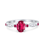 Vintage Style Oval Bridal Wedding Engagement Ring Round Ruby Simulated Cubic Zirconia 925 Sterling Silver