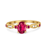 Vintage Style Oval Bridal Wedding Engagement Ring Round Ruby Simulated Cubic Zirconia 925 Sterling Silver