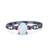 Vintage Style Oval Bridal Wedding Engagement Ring Round Ruby Simulated Cubic Zirconia 925 Sterling Silver