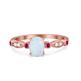 Vintage Style Oval Bridal Wedding Engagement Ring Round Ruby Simulated Cubic Zirconia 925 Sterling Silver