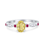 Vintage Style Oval Bridal Wedding Engagement Ring Round Ruby Simulated Cubic Zirconia 925 Sterling Silver