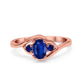 Three Stone Engagement Ring Oval Cut Round Simulated Blue Sapphire Cubic Zirconia 925 Sterling Silver