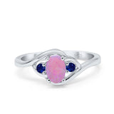 Three Stone Engagement Ring Oval Cut Round Simulated Blue Sapphire Cubic Zirconia 925 Sterling Silver