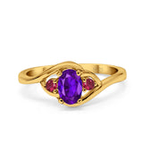 Three Stone Engagement Ring Oval Cut Round Simulated Ruby Cubic Zirconia 925 Sterling Silver