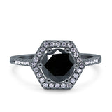 Art Deco Hexagon Wedding Bridal Ring Round Simulated Cubic Zirconia 925 Sterling Silver