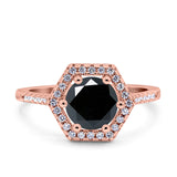 Art Deco Hexagon Wedding Bridal Ring Round Simulated Cubic Zirconia 925 Sterling Silver