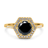 Art Deco Hexagon Wedding Bridal Ring Round Simulated Cubic Zirconia 925 Sterling Silver