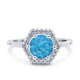 Art Deco Hexagon Wedding Bridal Ring Round Simulated Cubic Zirconia 925 Sterling Silver