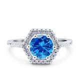 Art Deco Hexagon Wedding Bridal Ring Round Simulated Cubic Zirconia 925 Sterling Silver