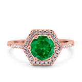 Art Deco Hexagon Wedding Bridal Ring Round Simulated Cubic Zirconia 925 Sterling Silver